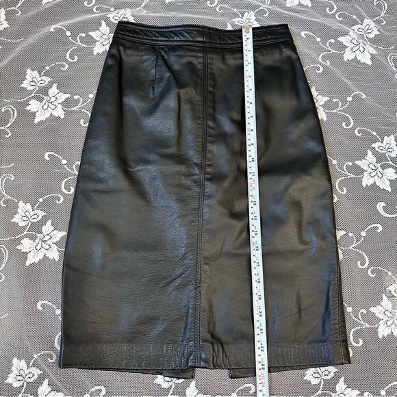 Vintage The Leather Ranch Genuine Leather Black Pencil Skirt Sz Small - Picture 10 of 12